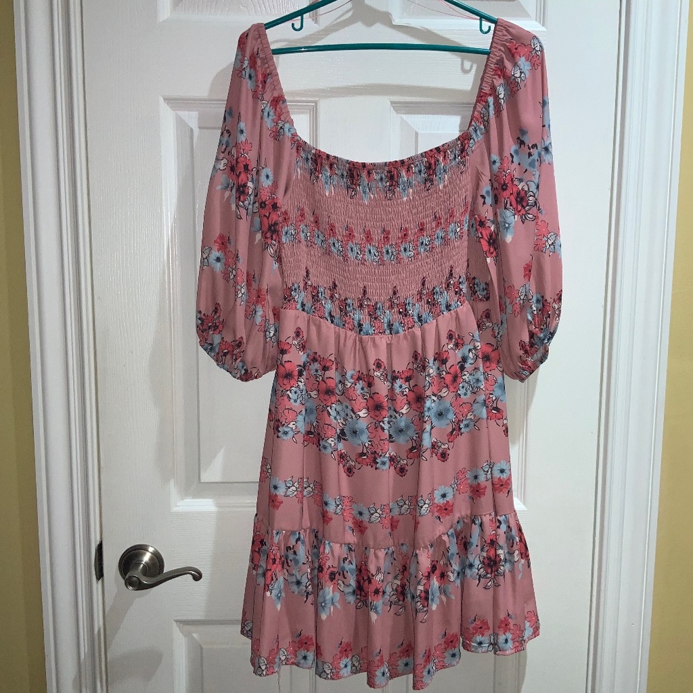 Flying Tomato No Tears Left floral dress Sz L smocking balloon sleeves New